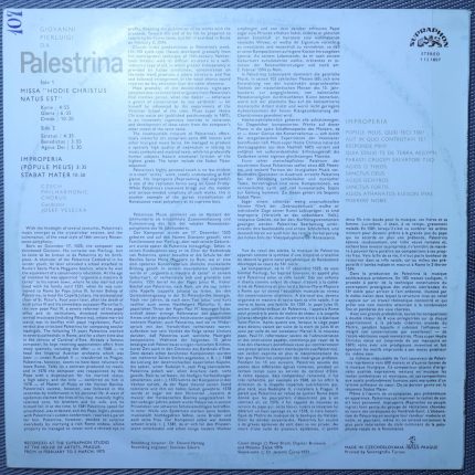 Palestrina – missa "Hodie Christus natus est", Stabat Mater, Improperia.